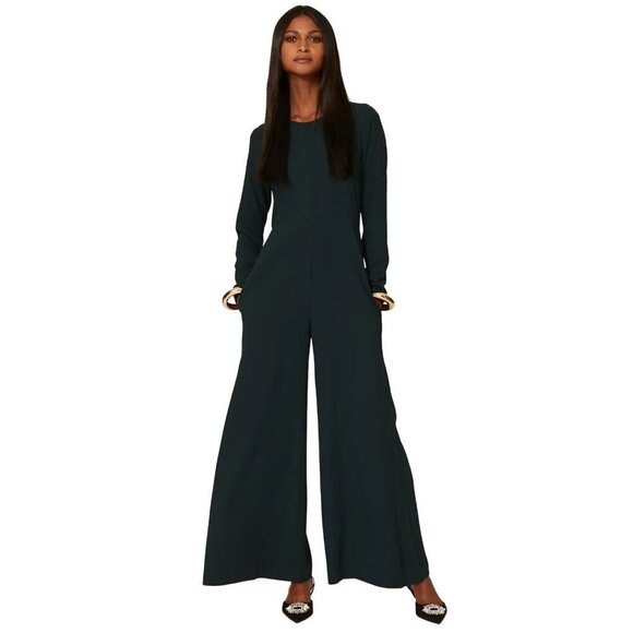 Adam Lippes Jada Flared long sleeve Jumpsuit in Green 8 Womens Dressy Catsuit - Picture 1 of 16